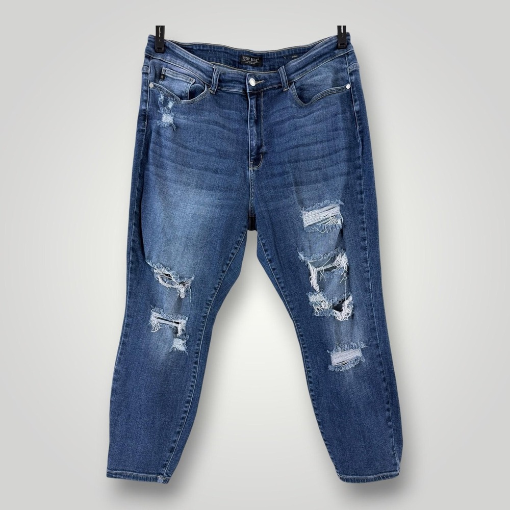 Judy Blue 20W Boyfriend Jeans High Rise Distressed Stretch Denim Plus Size